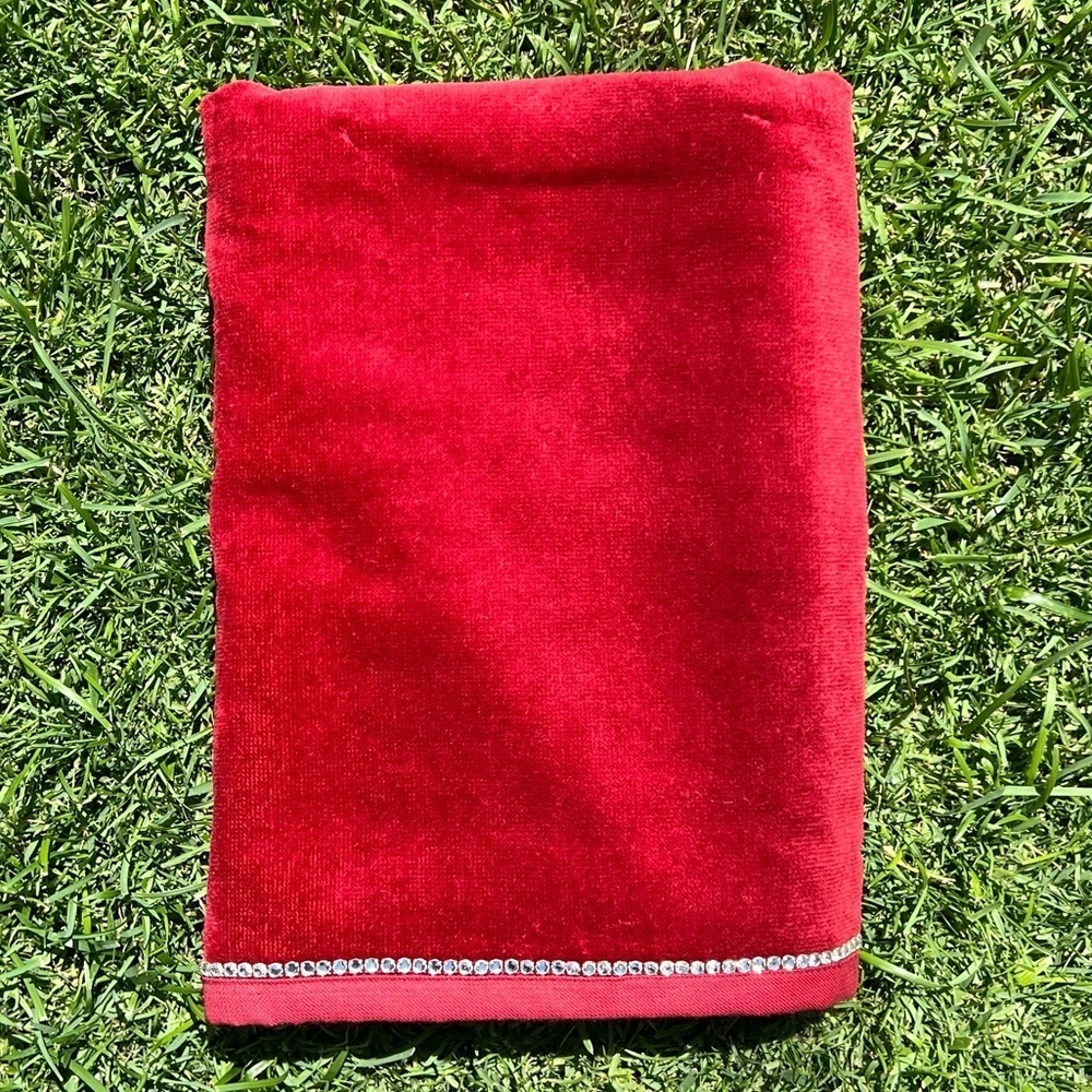 VTG Ruby Red Rhinestone 4-Piece Bath Towel Set 100% Turkish Cotton Fancy NWOT